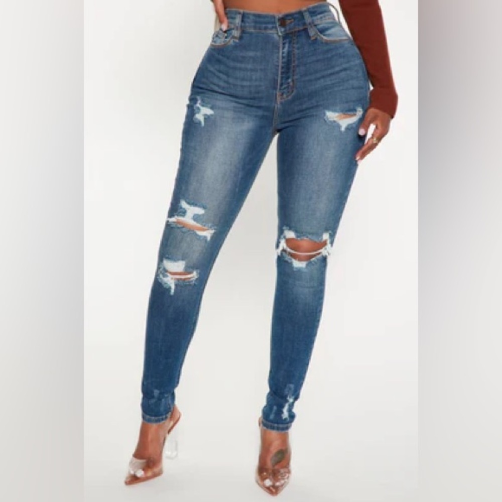 FASHION NOVA | Blue Distressed Skinny Jeans Size 25